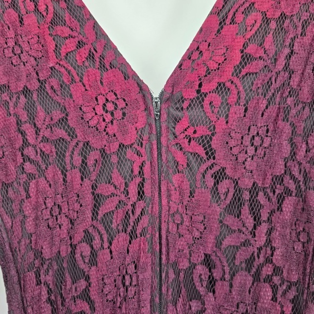 Cybill Stewart Vintage Lace Party Dress Cocktail Fit & Flare Maroon Black 80s - Picture 4 of 13